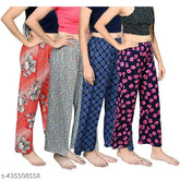 Soft polyester maxi length 37'' women's lower pyjama combo set (4), elasticated waistband for sleepwear/night wear/yoga wear, India origin